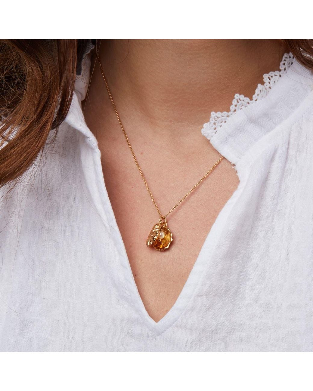 Auree Jewellery Metallic Gaia Vermeil Oyster Shell And Pearl Necklace