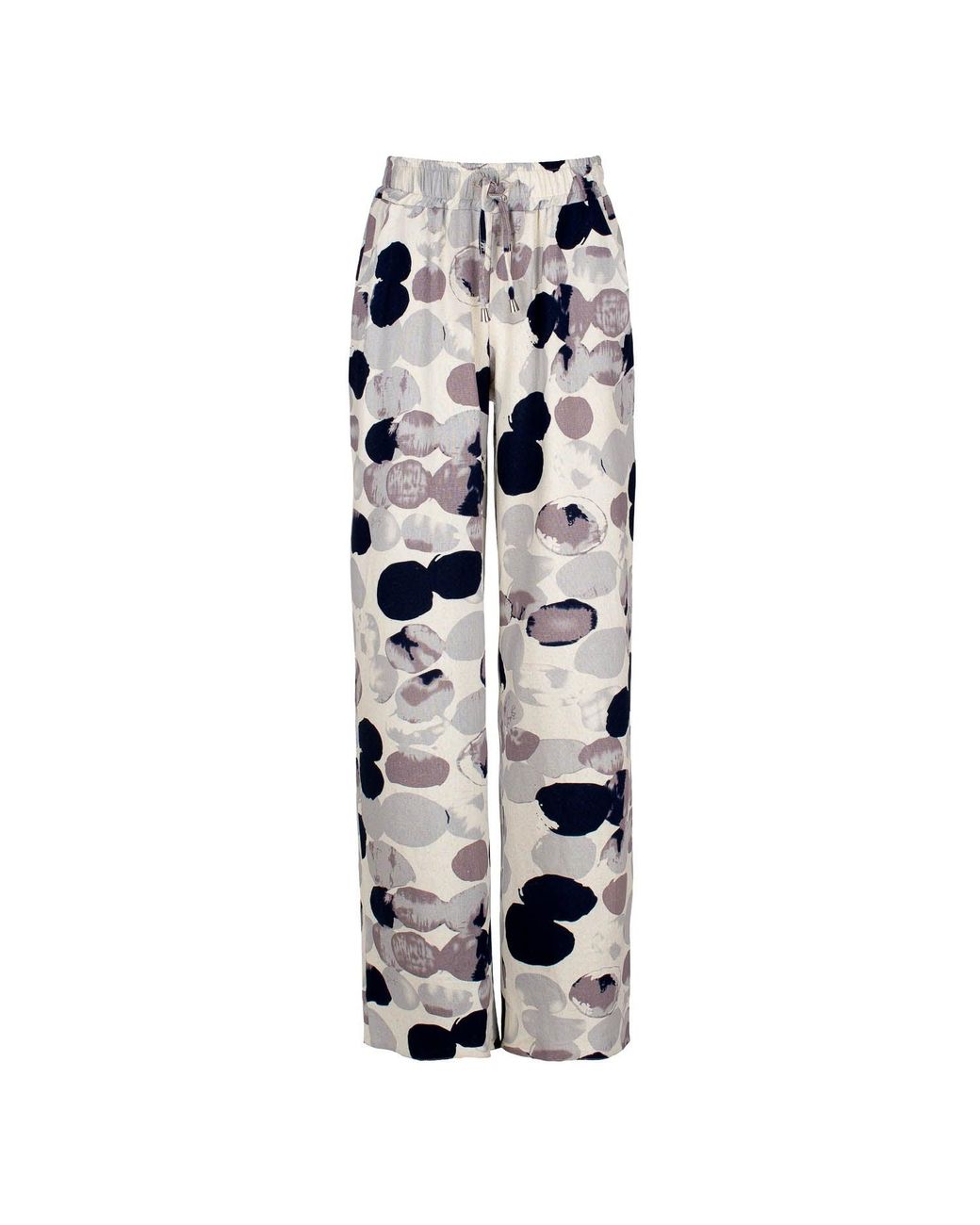 Conquista White Print Linen Style Wide Leg Pants