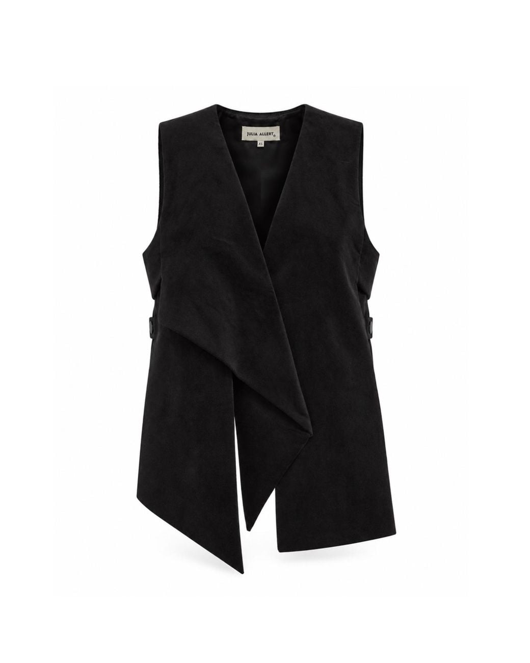 Julia Allert Black Longline Asymmetric Wrap Velvet Vest –
