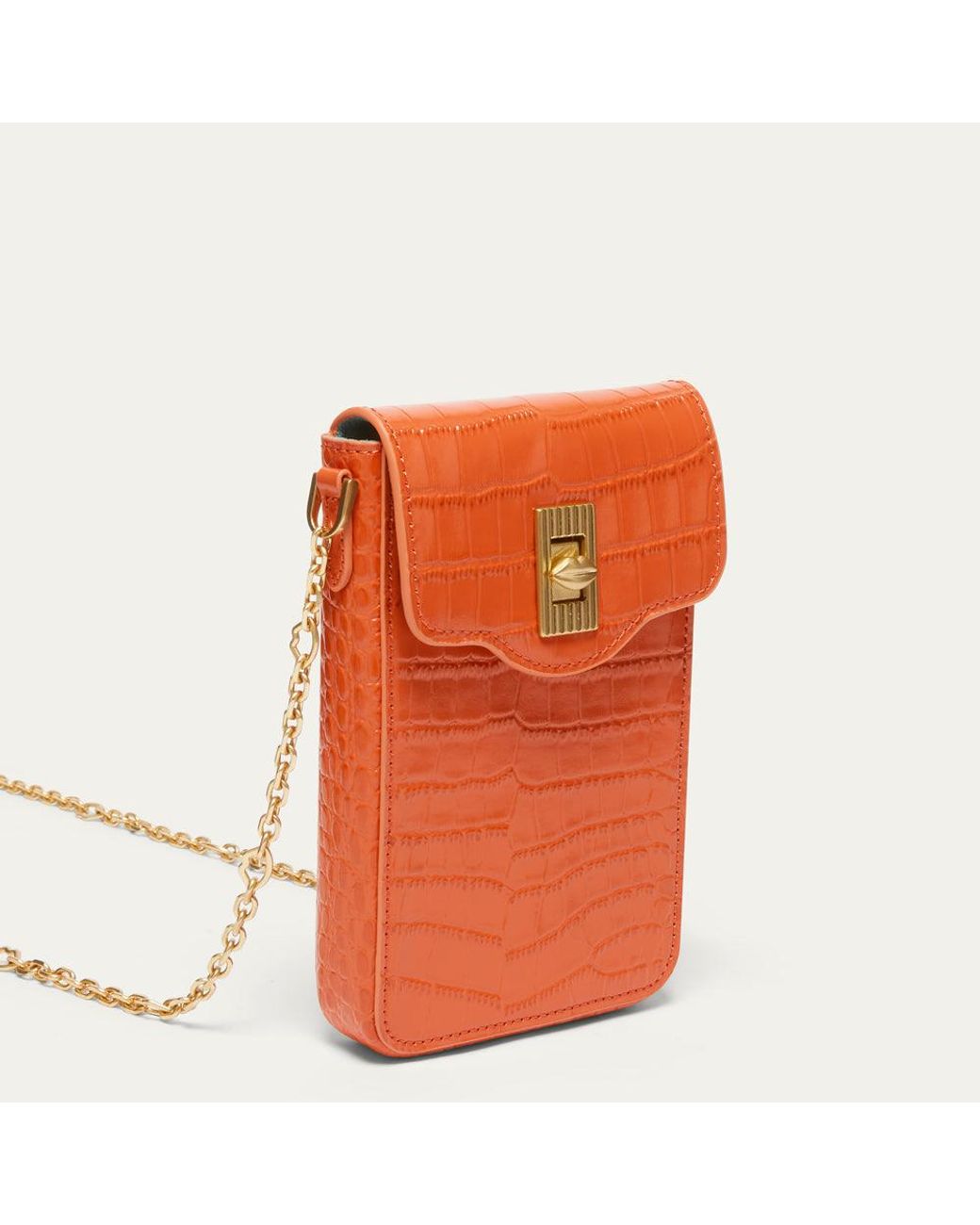 Lulu Guinness Orange Croc Rita Crossbody Bag