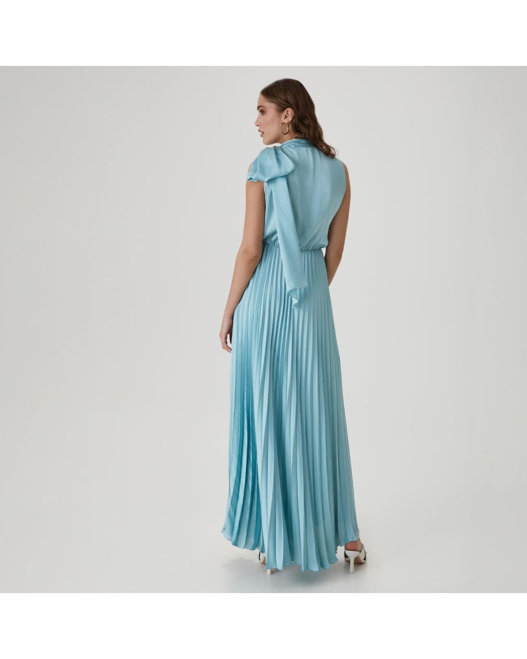 Lita Couture Blue Pleated Dress With Tie Shoulder Detail