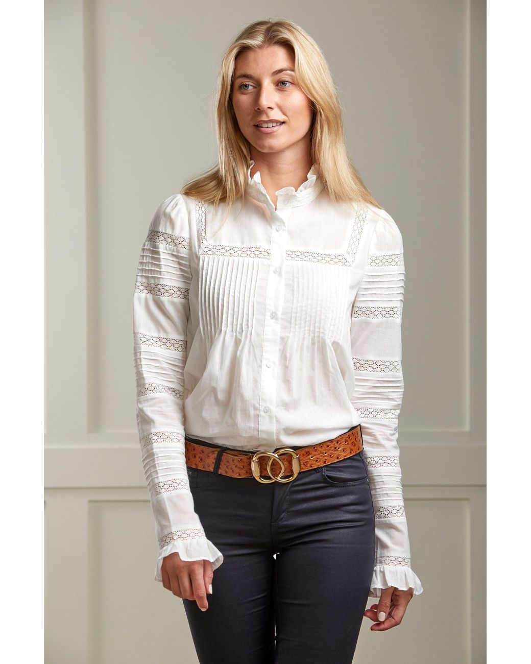 Guinea London Natural Cotton Pintuck & Lace Blouse