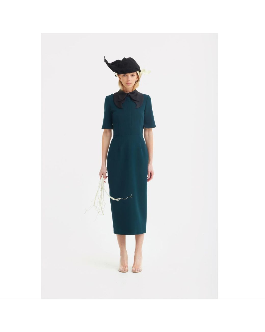 Julia Allert Green Polished Fitted Midi Short Sleeve Dress