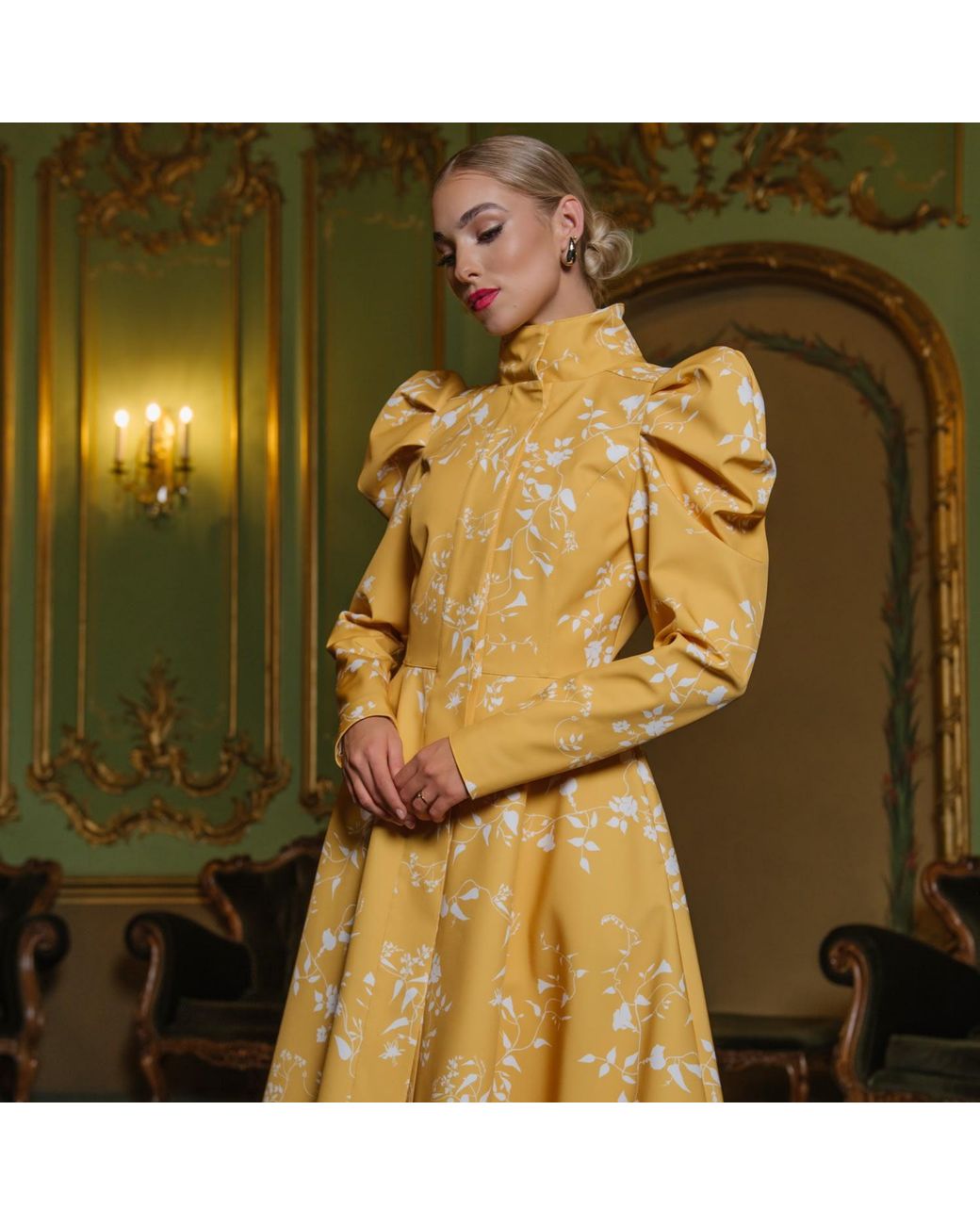 RainSisters Metallic Coat With Balloon-Styled Sleeves And Floral Print: Majestic