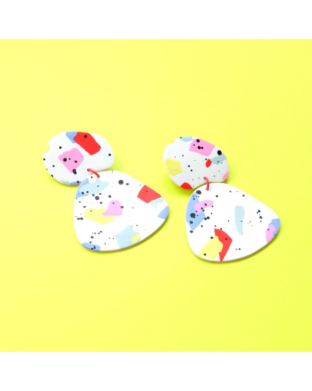 By Chavelli Yellow Paint Splatter Dangly Earrings