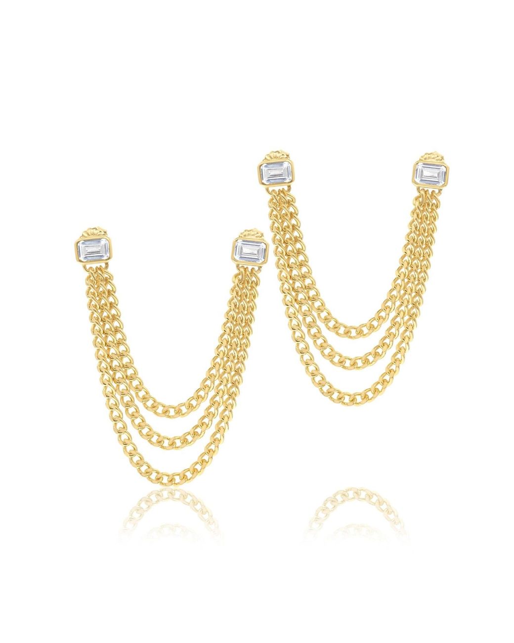 SHYMI Metallic Double Emerald Bezel Triple Chain Earring