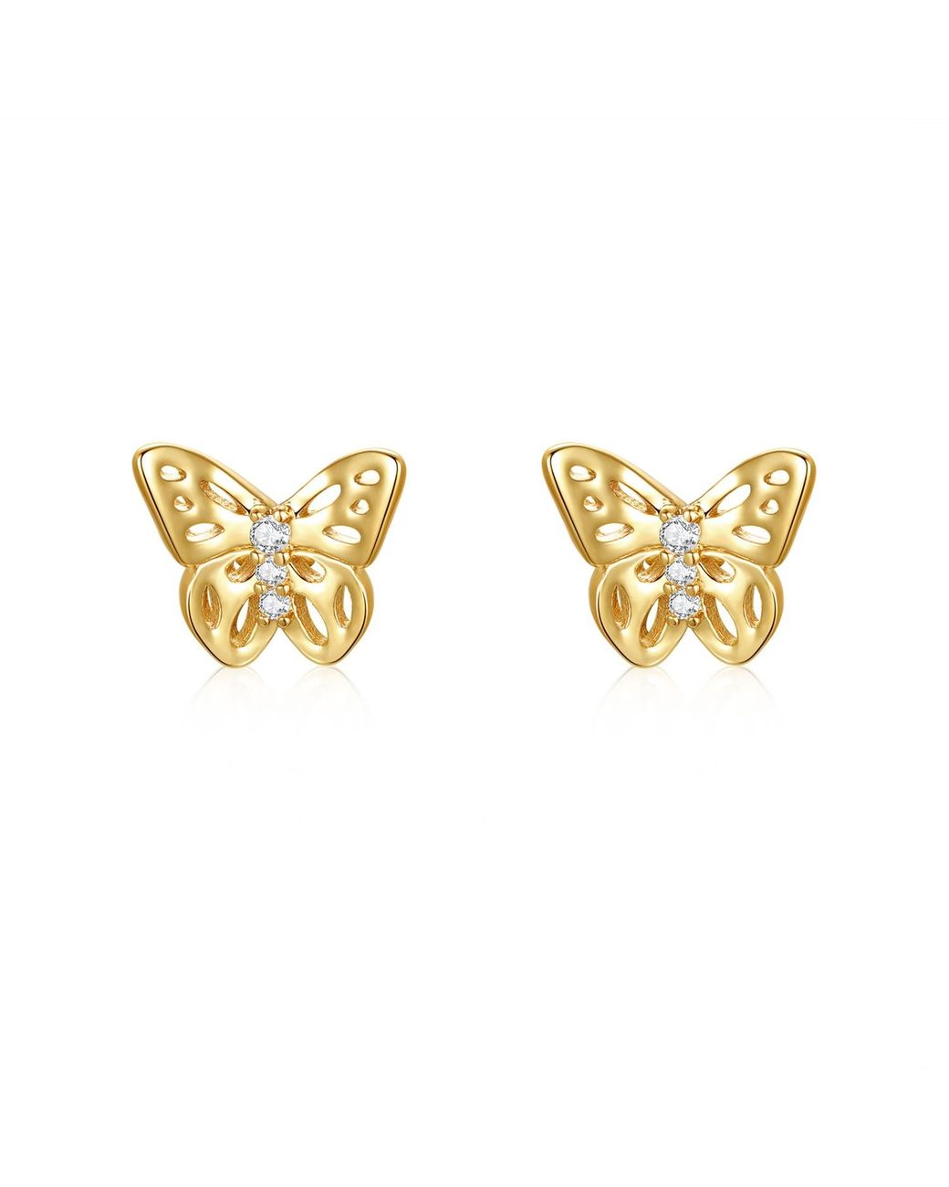 Genevive Jewelry Metallic Rachel Glauber Plated With Cubic Zirconia Three-Stone Filigree Butterfly Stud Earrings