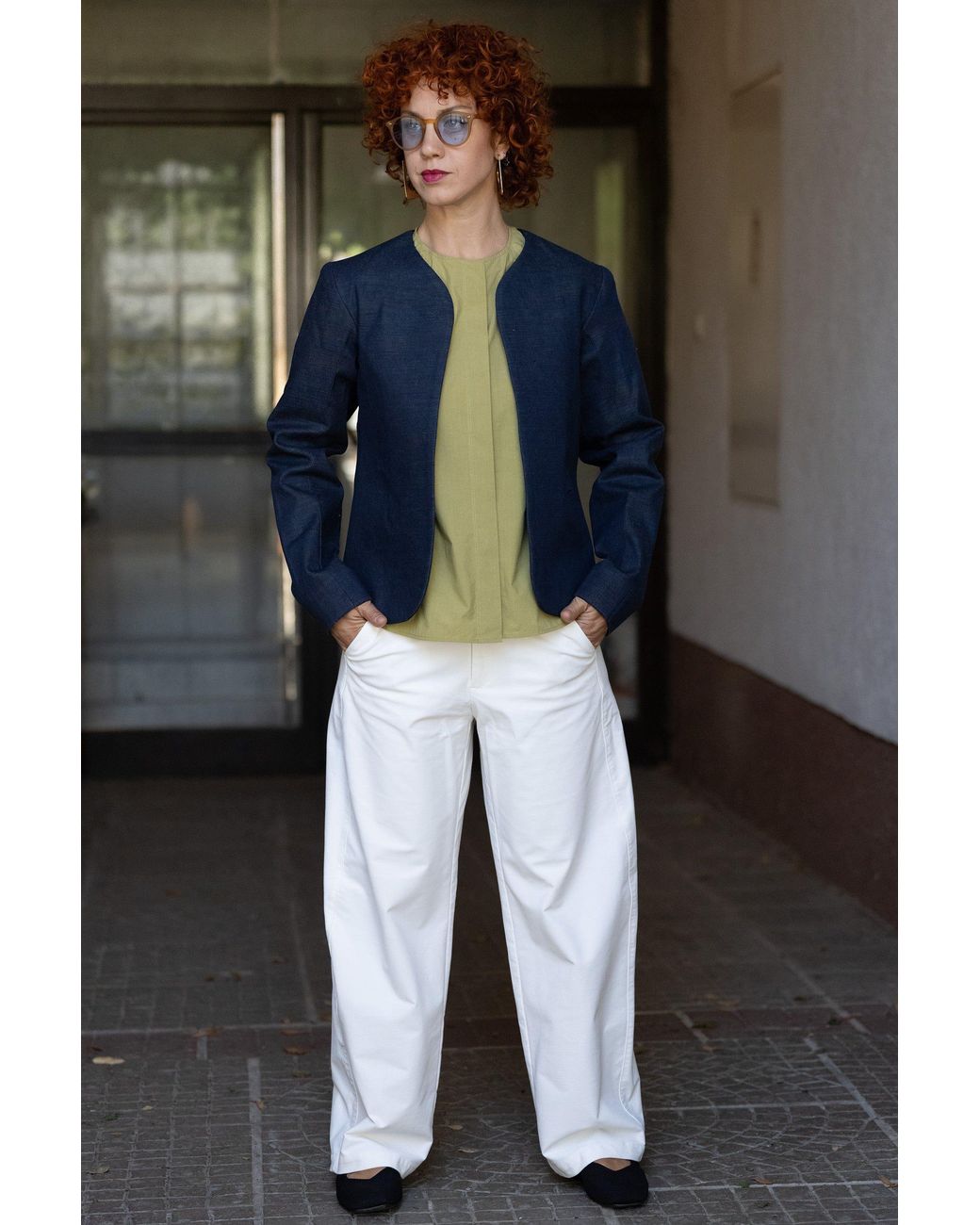 Stovaria Blue Midnight Peacock Cotton Denim Statement Jacket