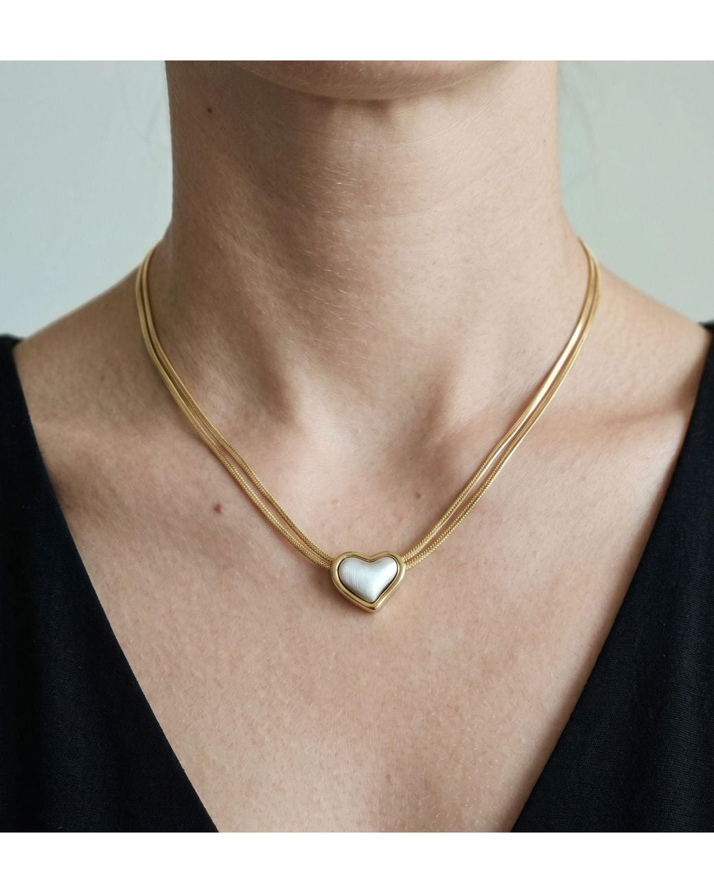 Uchi and Soto Metallic Kokoro Mixed Metal Heart Necklace