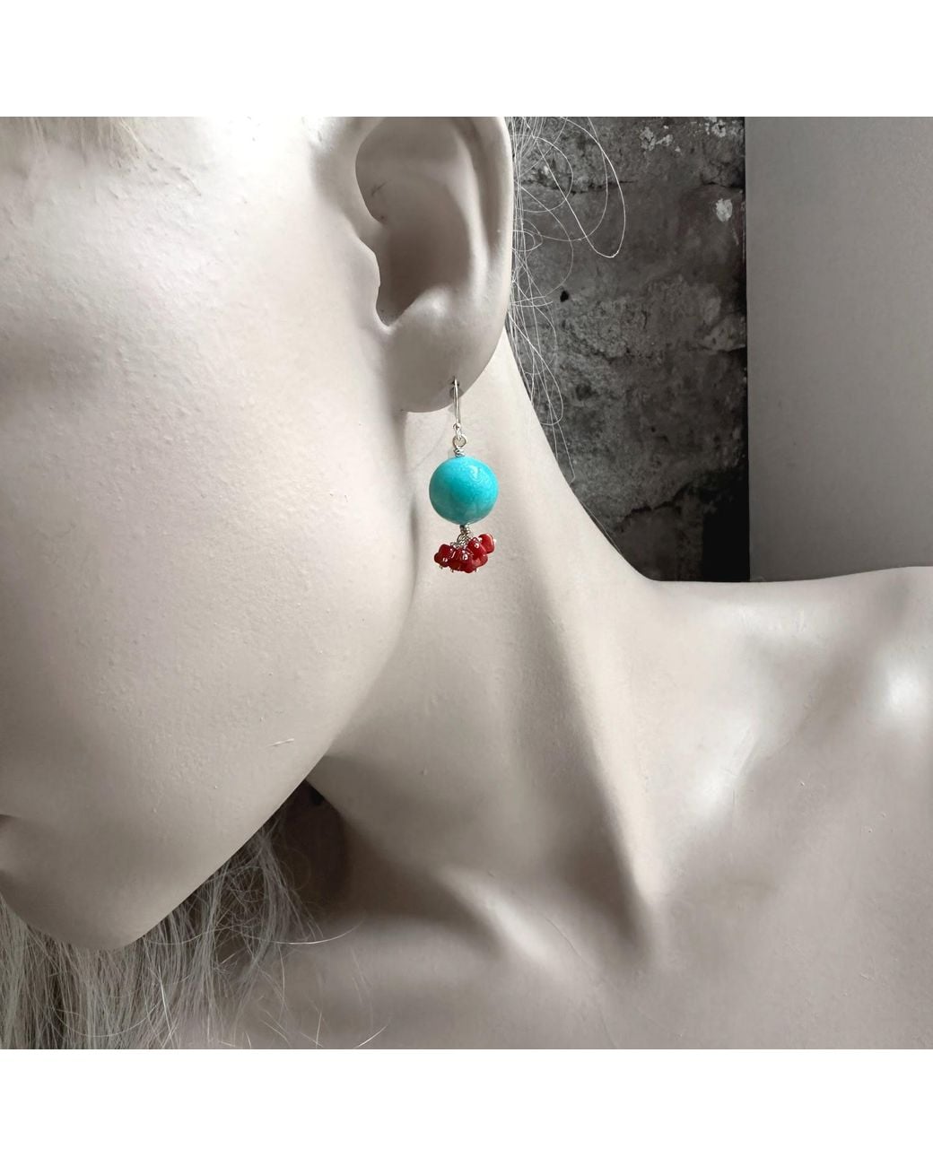 Lori Kaplan Design Blue Amazonite Rounds With Coral Earrings