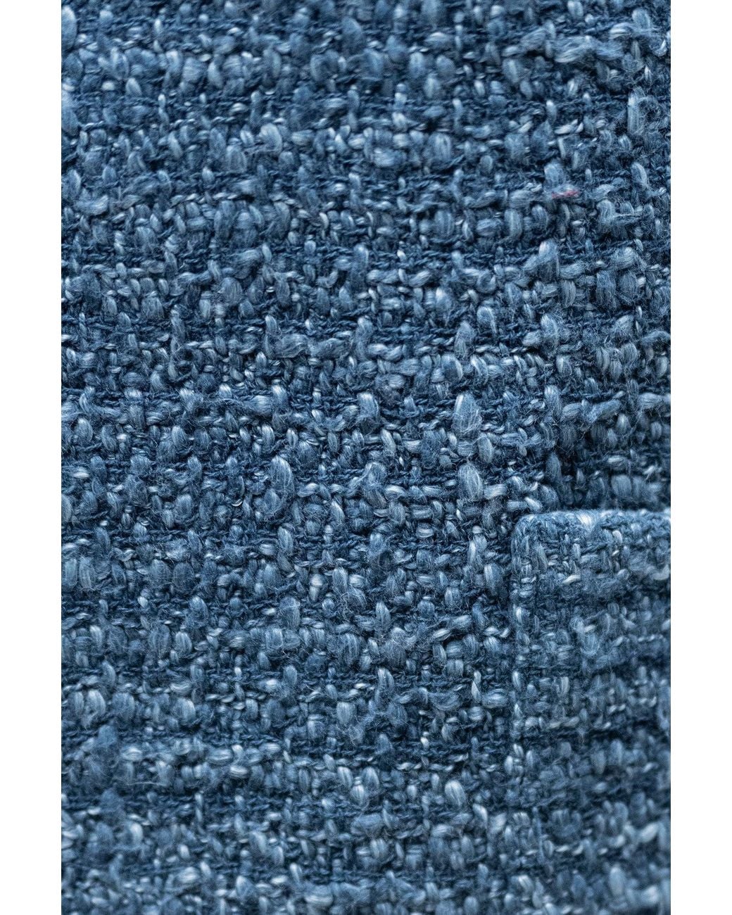 Stovaria Blue Handwoven Textured Wool Winter Jacket
