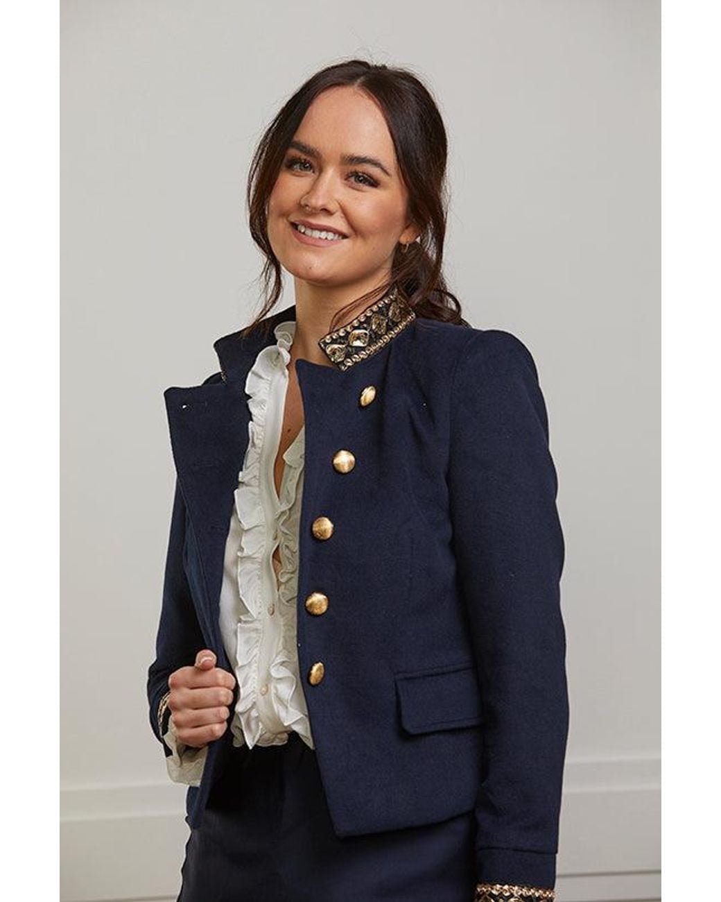 Guinea London Blue Military Jacket With Sequin Braid Details