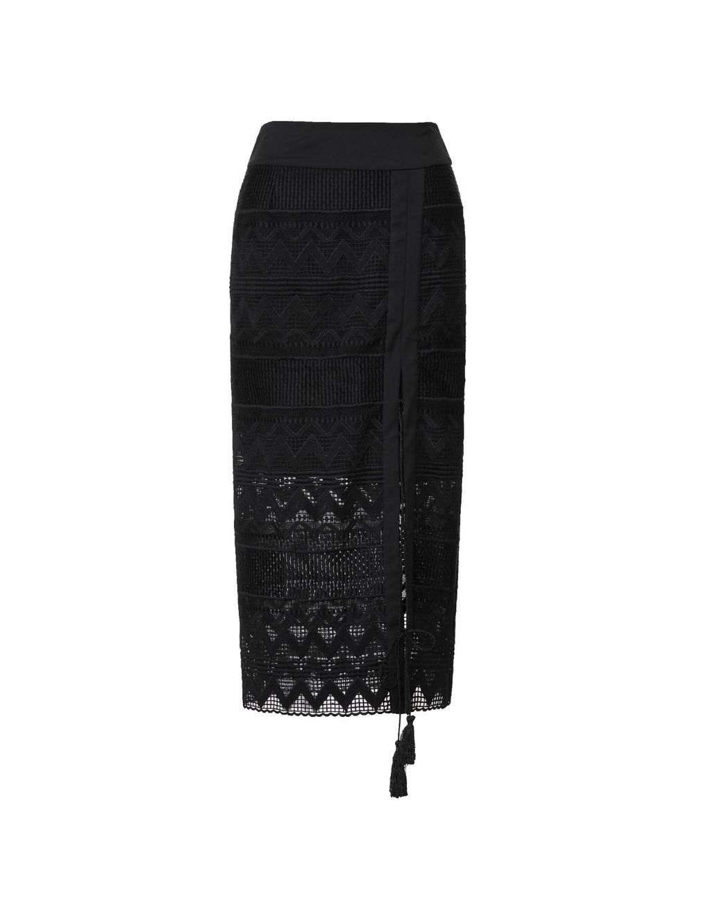 Smart and Joy Black Geometrical Lace Midi Skirt