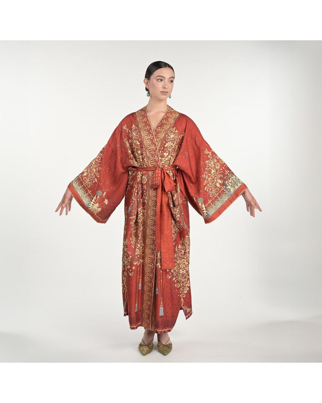 Silk&Soul Red Tree Of Life Silk Robe
