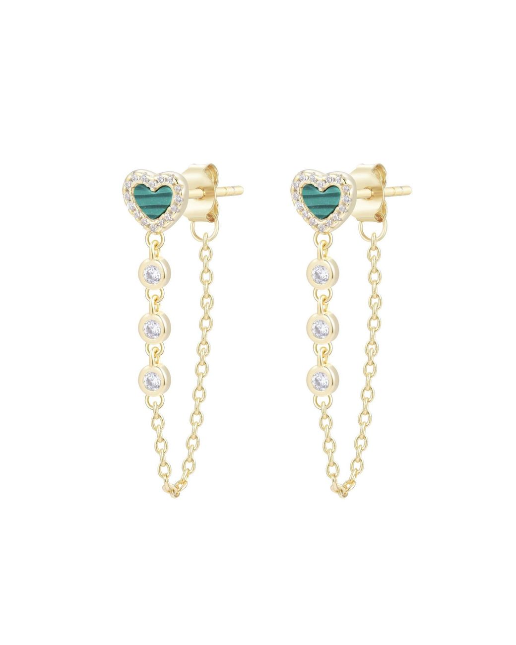 KAMARIA Blue Heart Chain Stud Earrings With Crystals