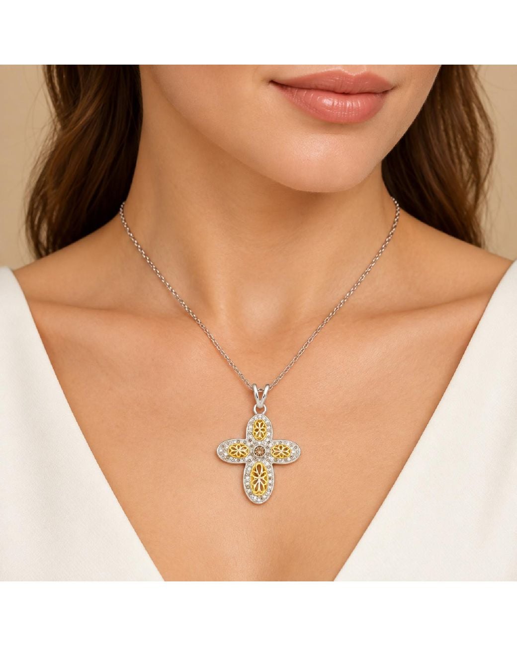 Artisan Metallic 18K & Diamond Cross Pendant