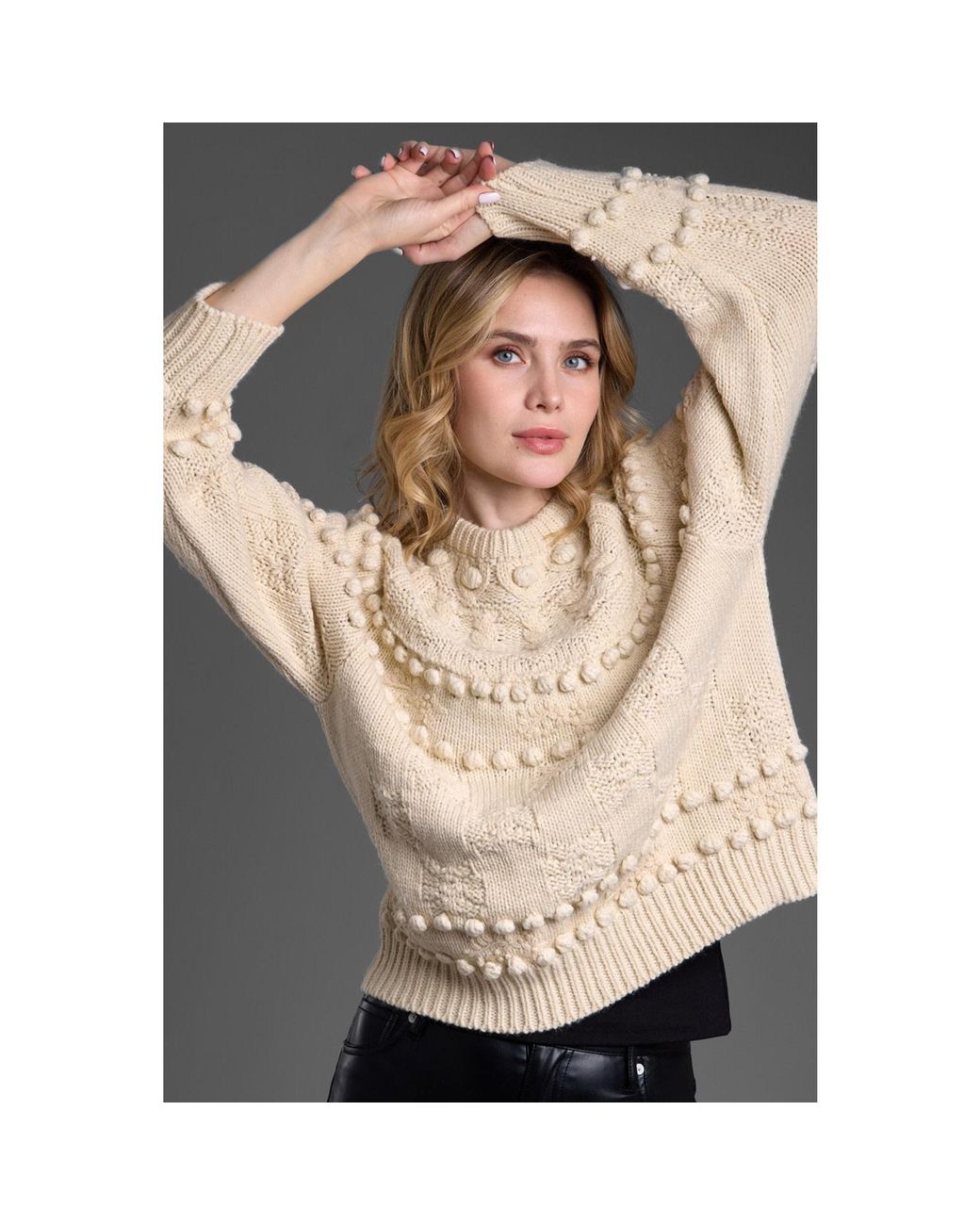 Saachi Natural Textured Pom Pom Sweater
