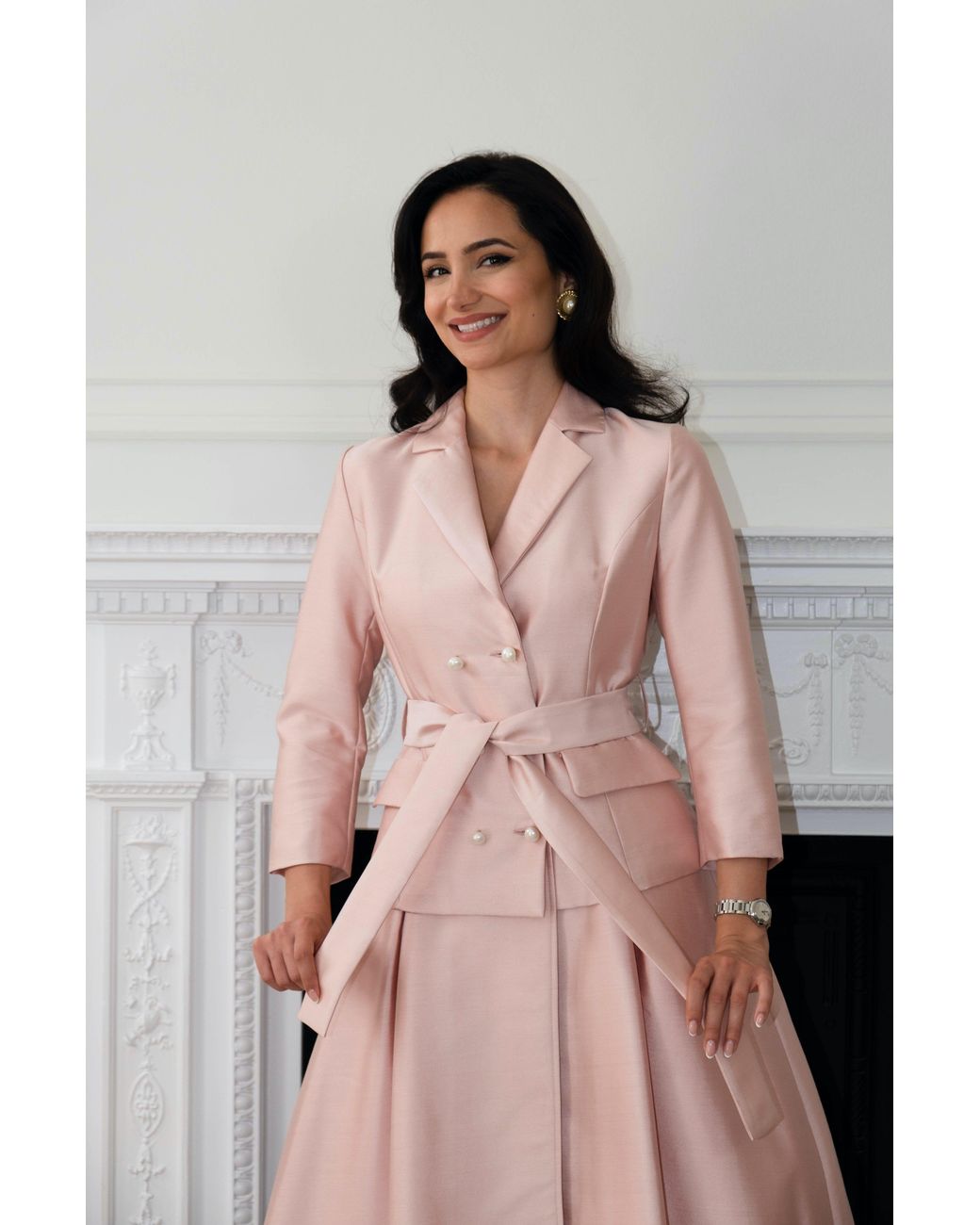 Santinni Pink Audrey Silk & Wool Dress Coat