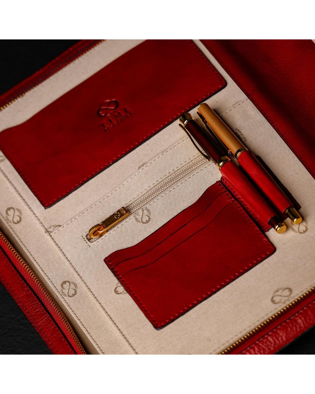 Time Resistance Red Leather Documents Folder Organizer