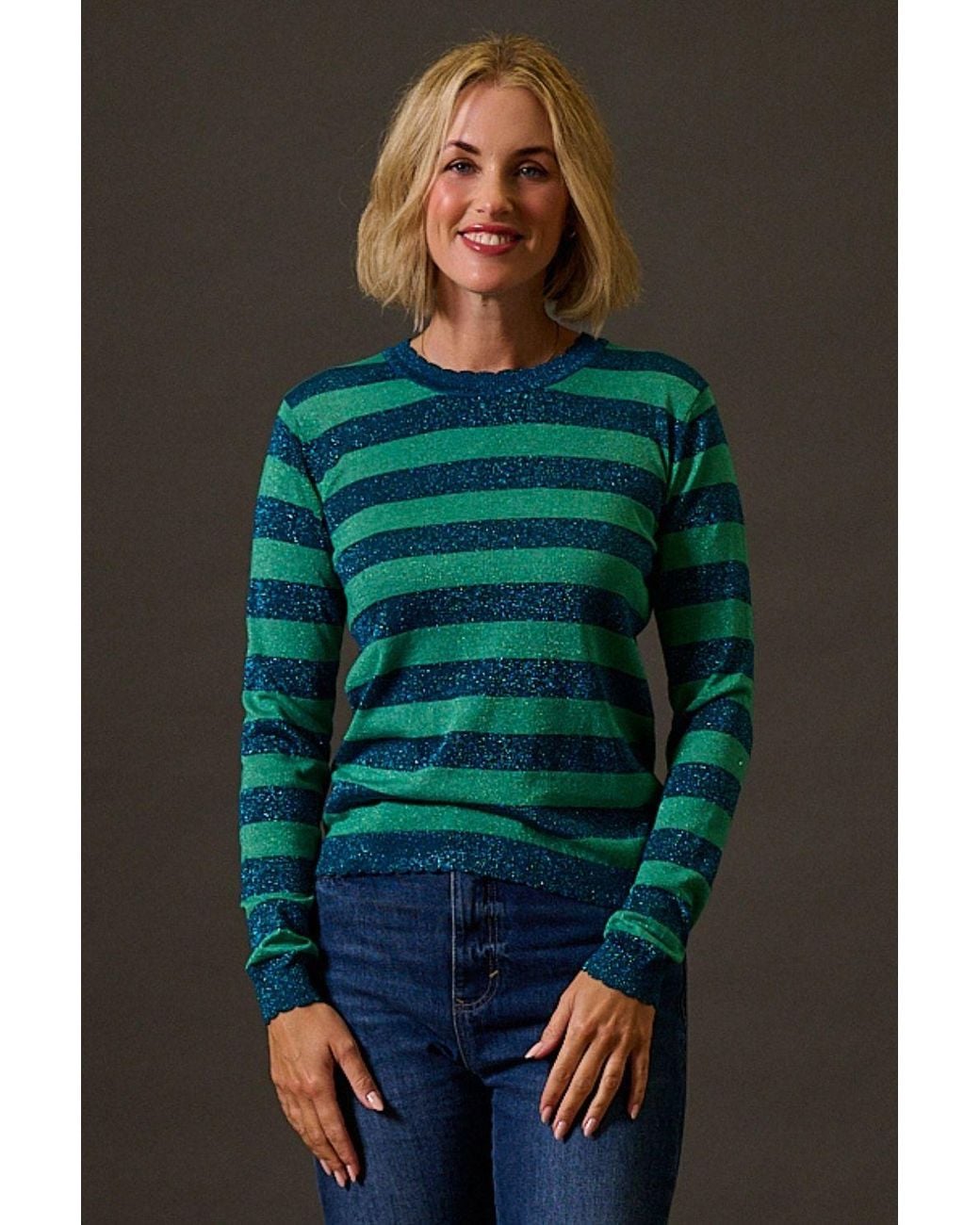 Sugarhill Green Alexa Scallop Sweater, Sparkles Stripe