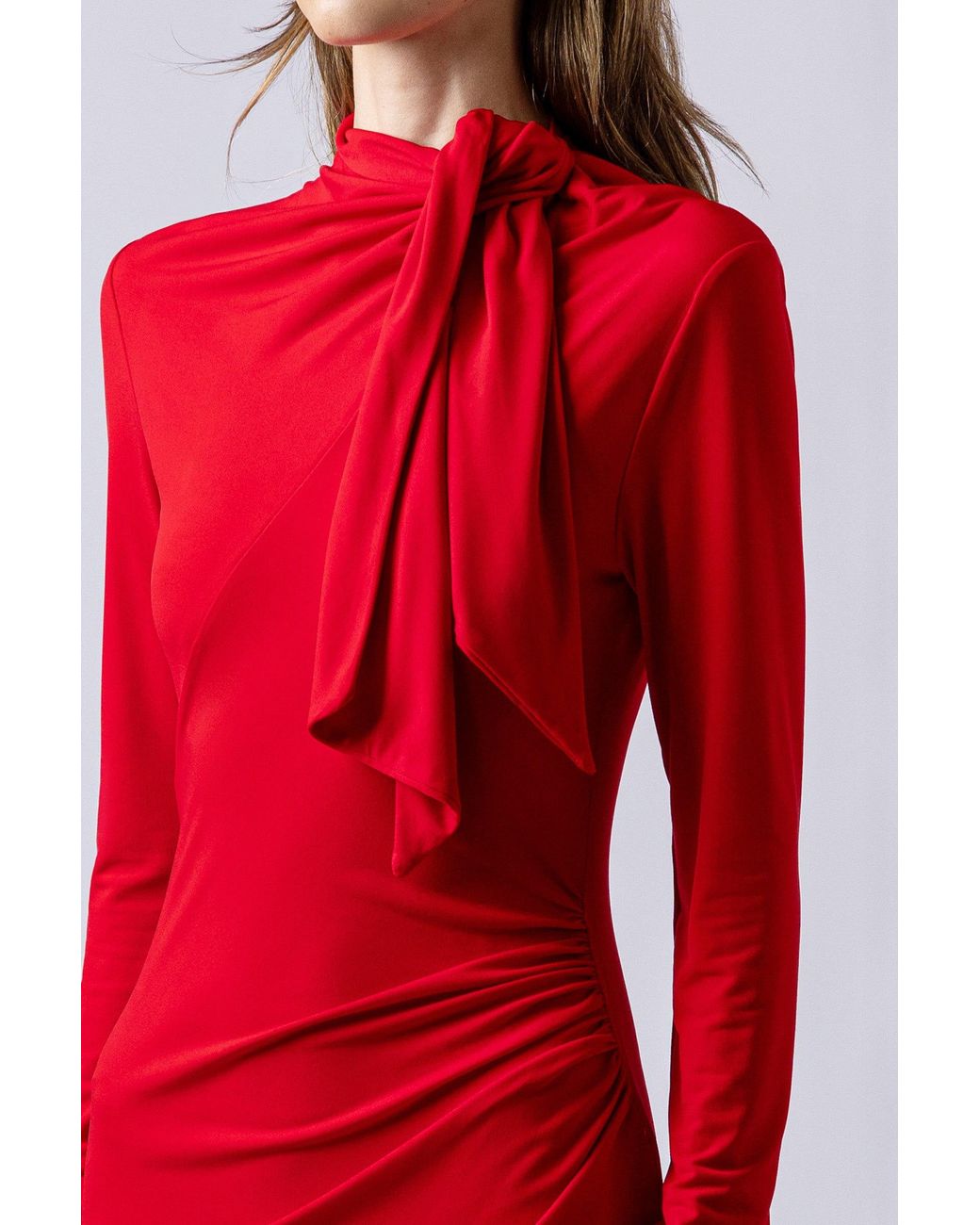 Lendrop Studios Red Yuna Tie Neck Midi Dress