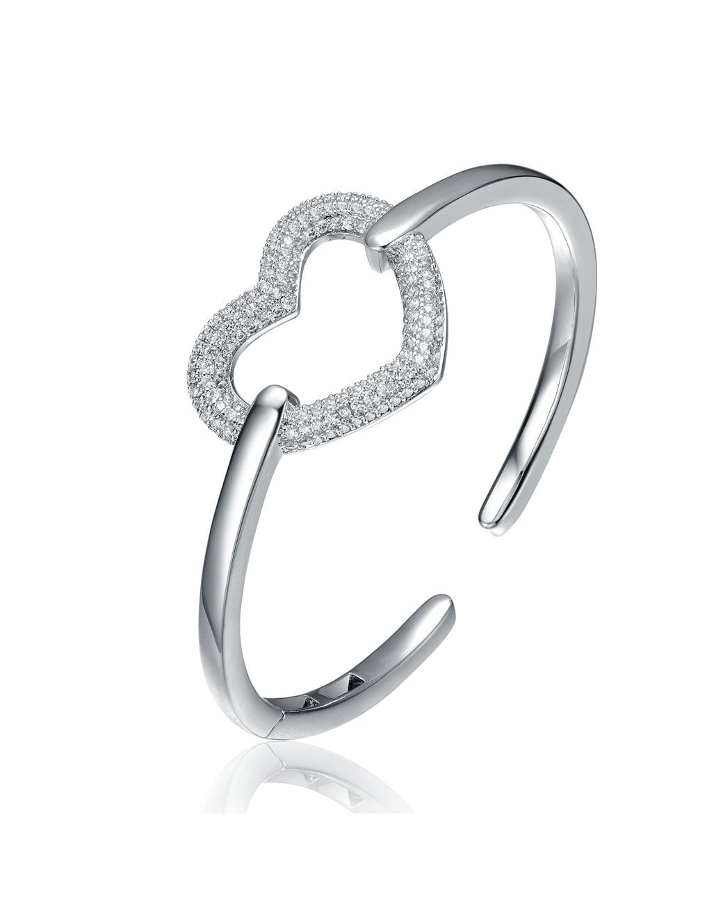 Genevive Jewelry Metallic Plated Sterling With Cubic Zirconia French Pave Heart Halo Bracelet