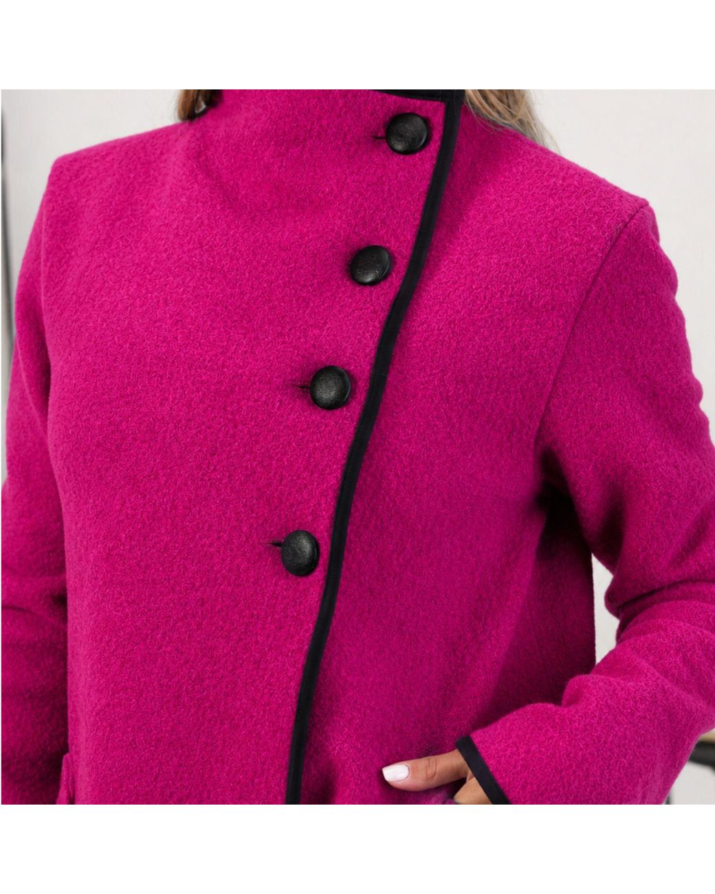 Nikka Place Pink Boiled Wool Buttoned Cardigan With Big Pockets