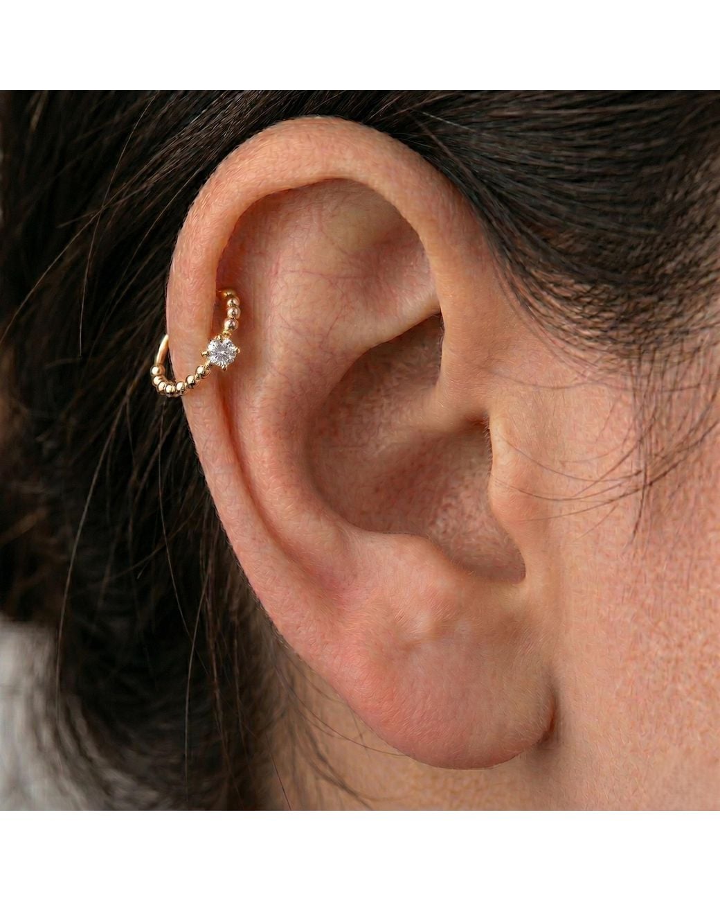 Zahav Jewelry Metallic 14K Solid 18G 10Mm Genuine Natural Diamond Beaded Clicker Hoop