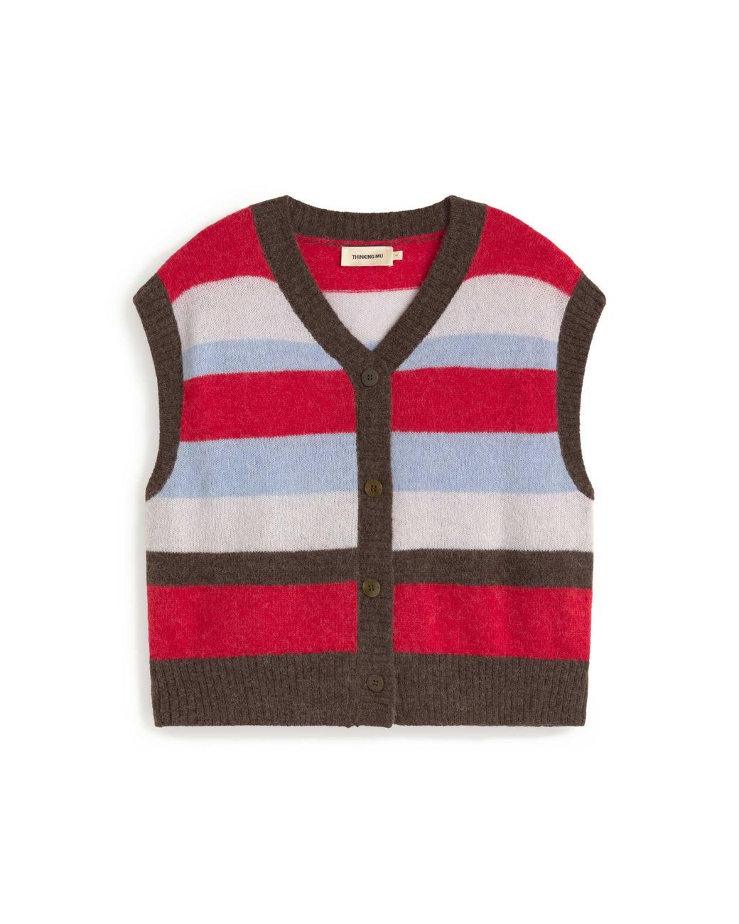 Thinking Mu Pink Fadwa Oversized Striped Wool Vest