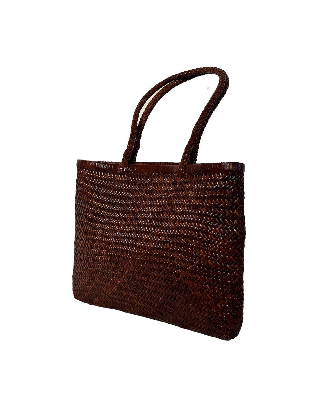 godi. Brown The Buna Handwoven Leather Tote Bag