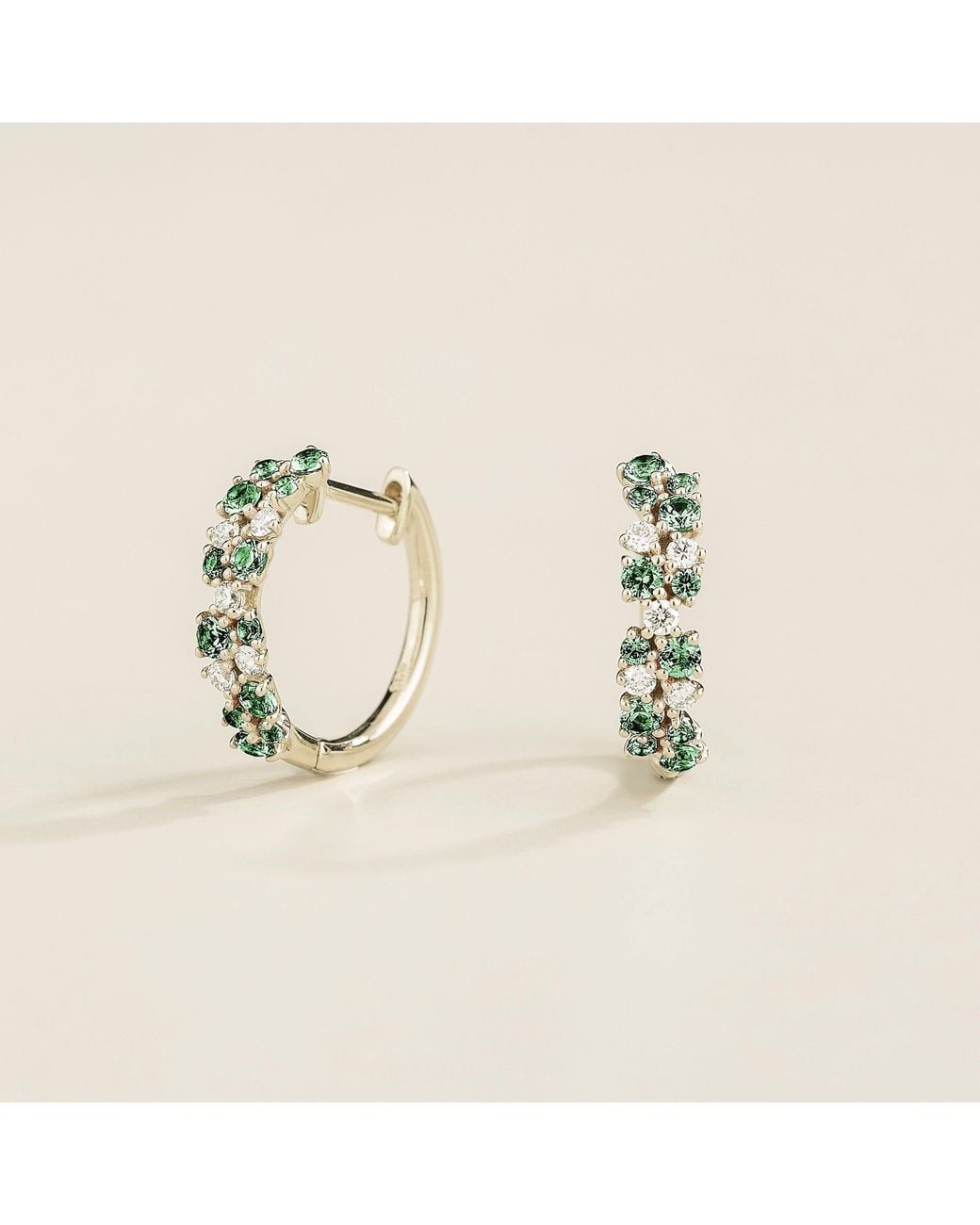 Juvetti Metallic Starry Emerald & Diamond Huggie Hoop Earrings