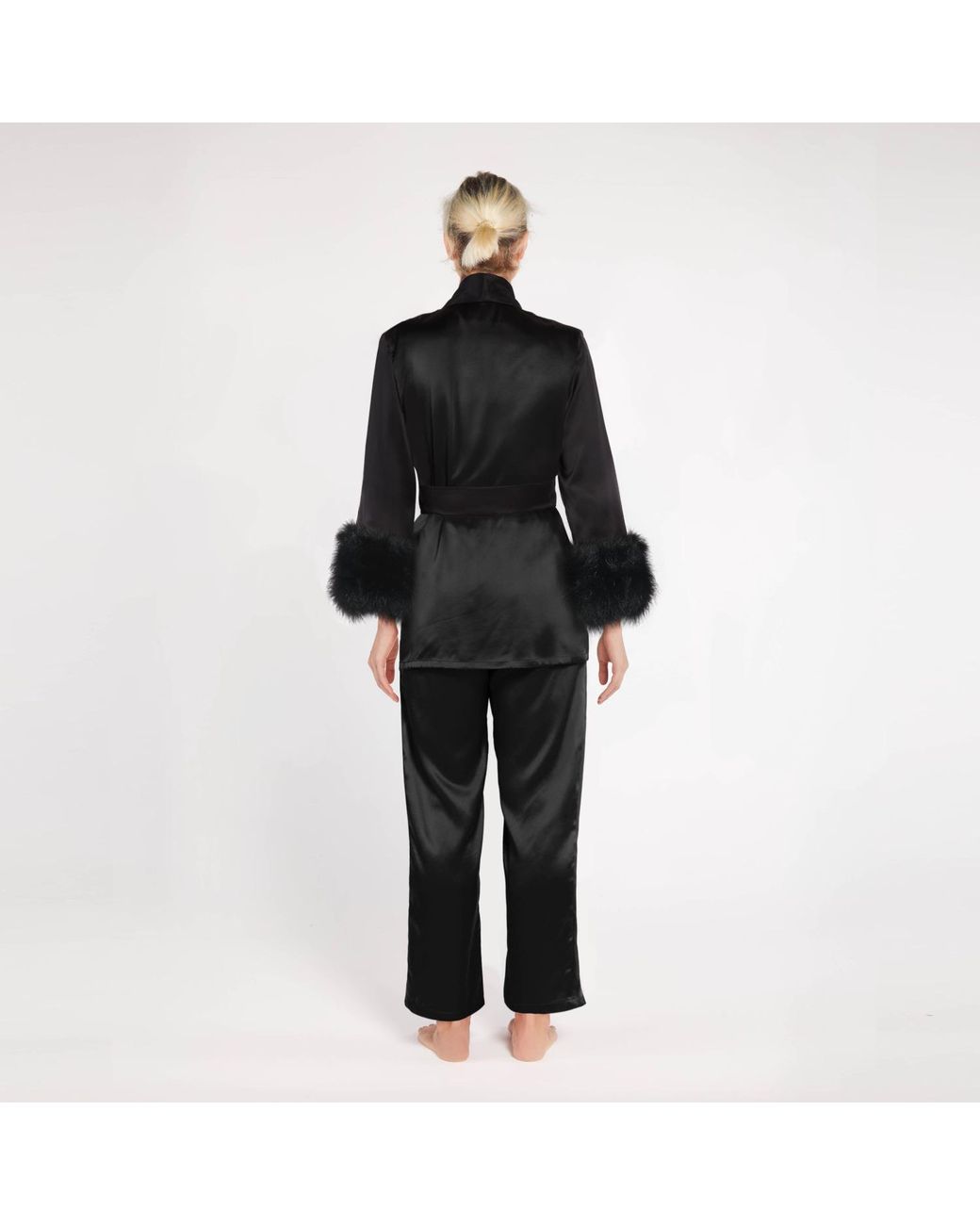 Maguy De Chadirac Black Bedtime Glamour Silk And Faux Fur Signature Pyjama