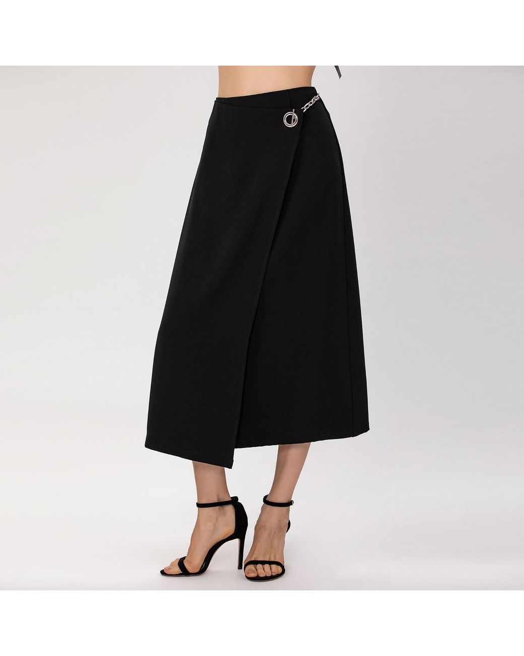 Smart and Joy Black Buckle On Side Wrap Effect Skirt
