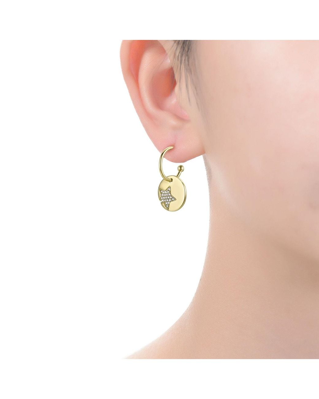 Genevive Jewelry Metallic Rachel Glauber Plated With Diamond Cubic Zirconia Star Medallion Charm C-Hoop Earrings