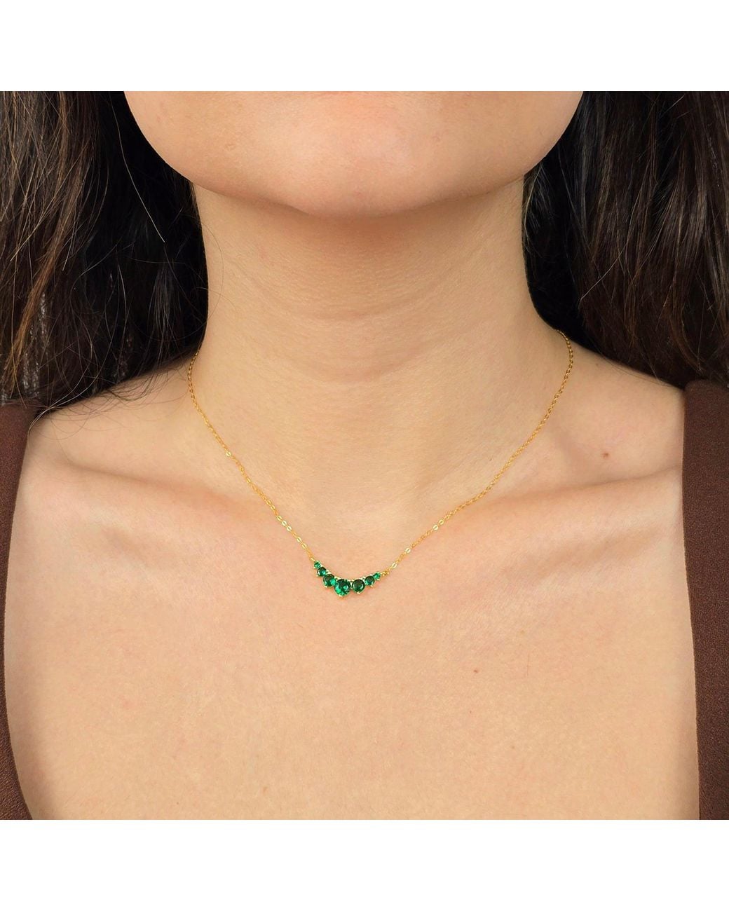 Sophelia Metallic Graduated Round Emerald Stones Plated Necklace