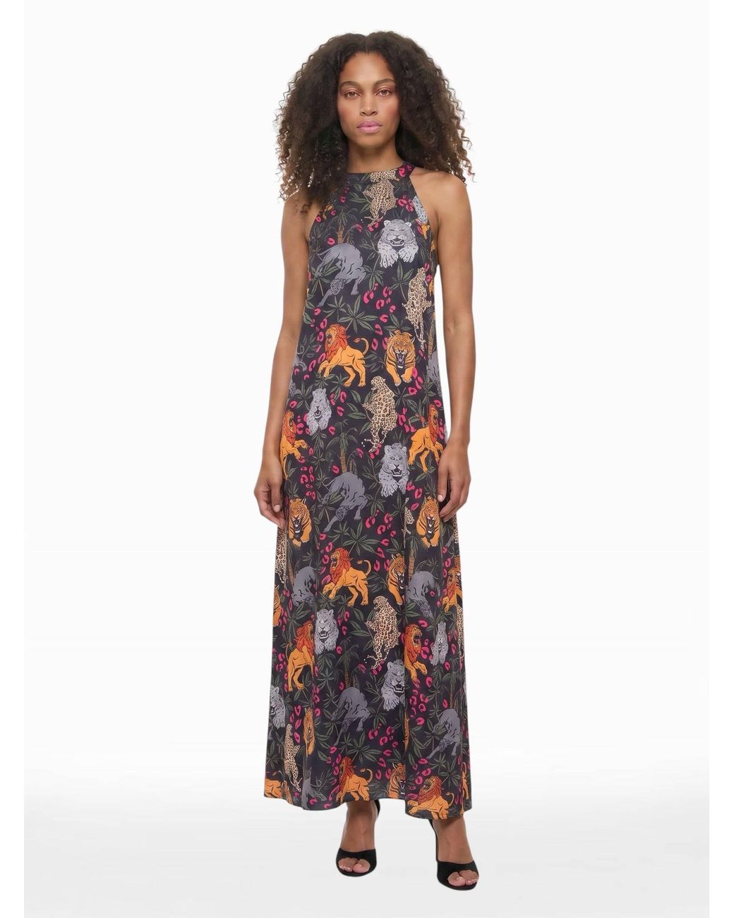 Any Old Iron White Big Cats Halter Dress