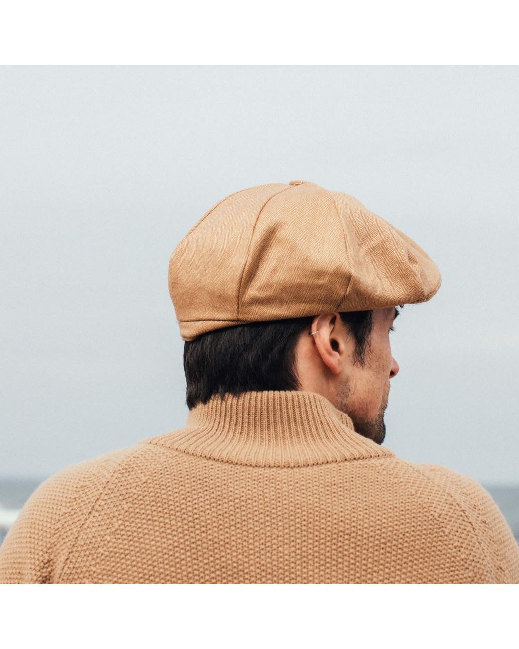Kinalba Green Neutrals Vicuna Herringbone Cashmere Baker Boy Cap for men