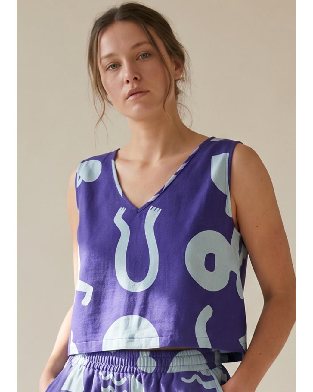 Wild Clouds Purple Organic Cotton & Linen Two-Way Tank