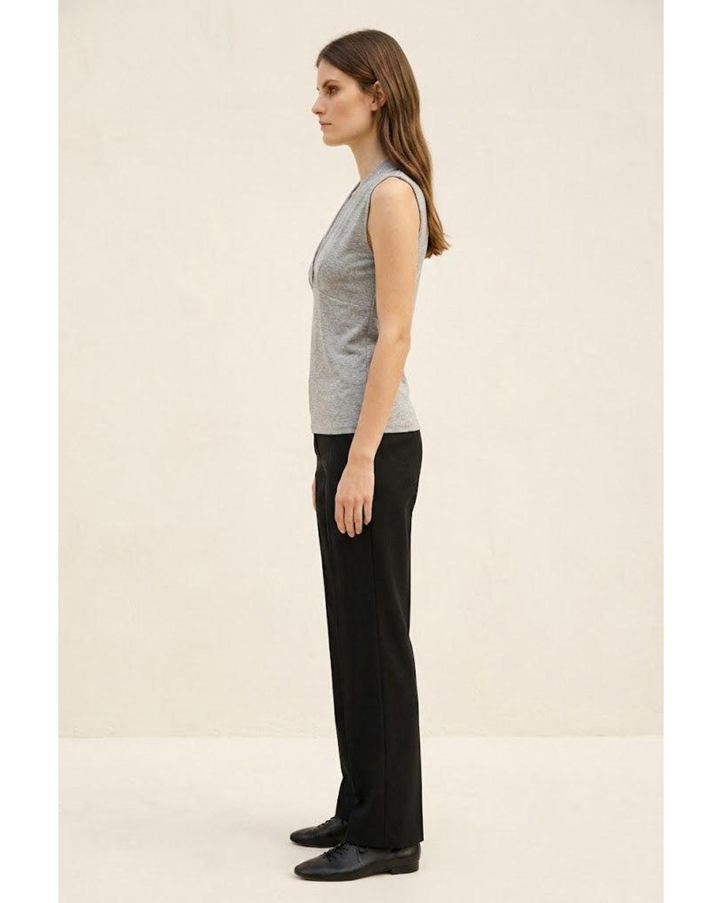Conquista Gray Draped Empire Sleeveless Top