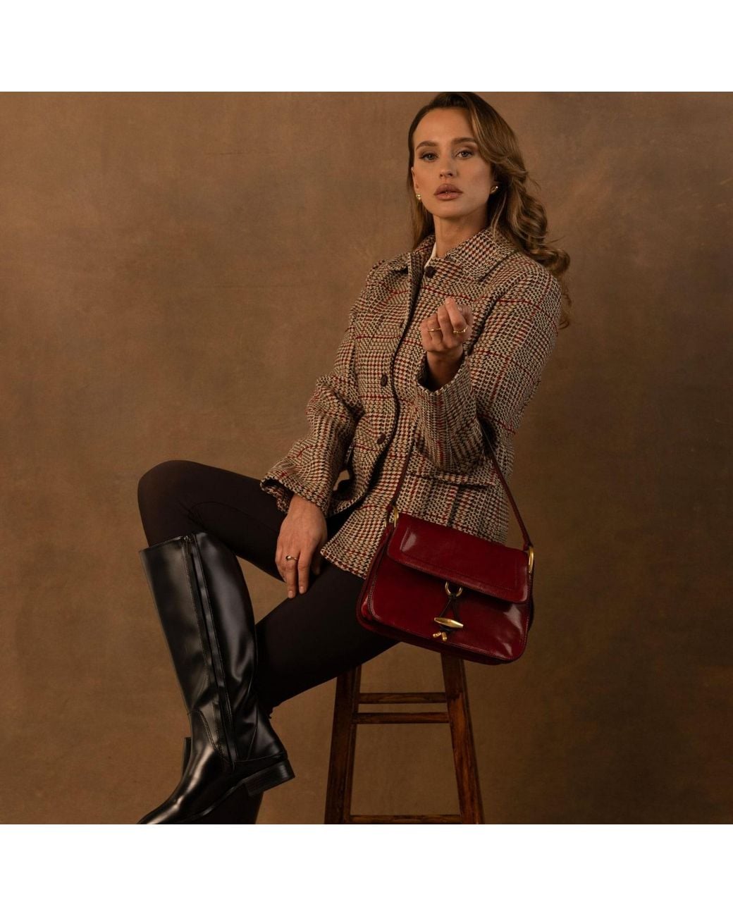 Time Resistance Red Leather Flap Bag For