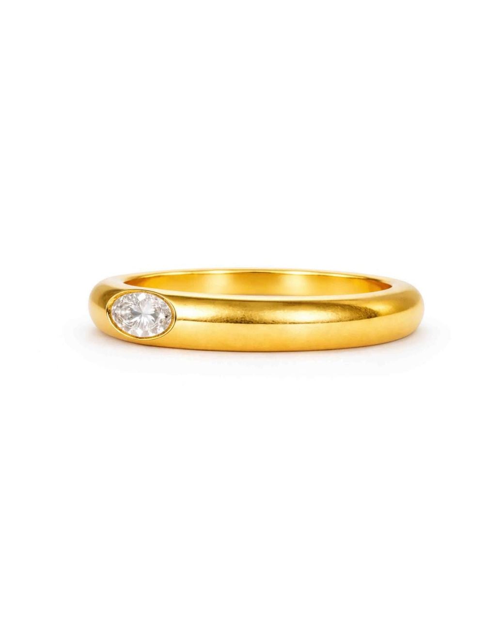 VicStoneNYC Fine Jewelry Metallic Solid Burnish Set Oval Lab Diamond Band By Hand-Crafted