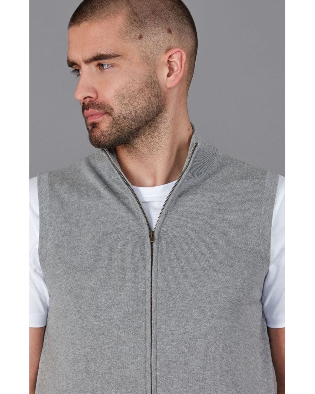 Paul James Knitwear Gray Lightweight Cotton Zip Through Andrew Gilet for men