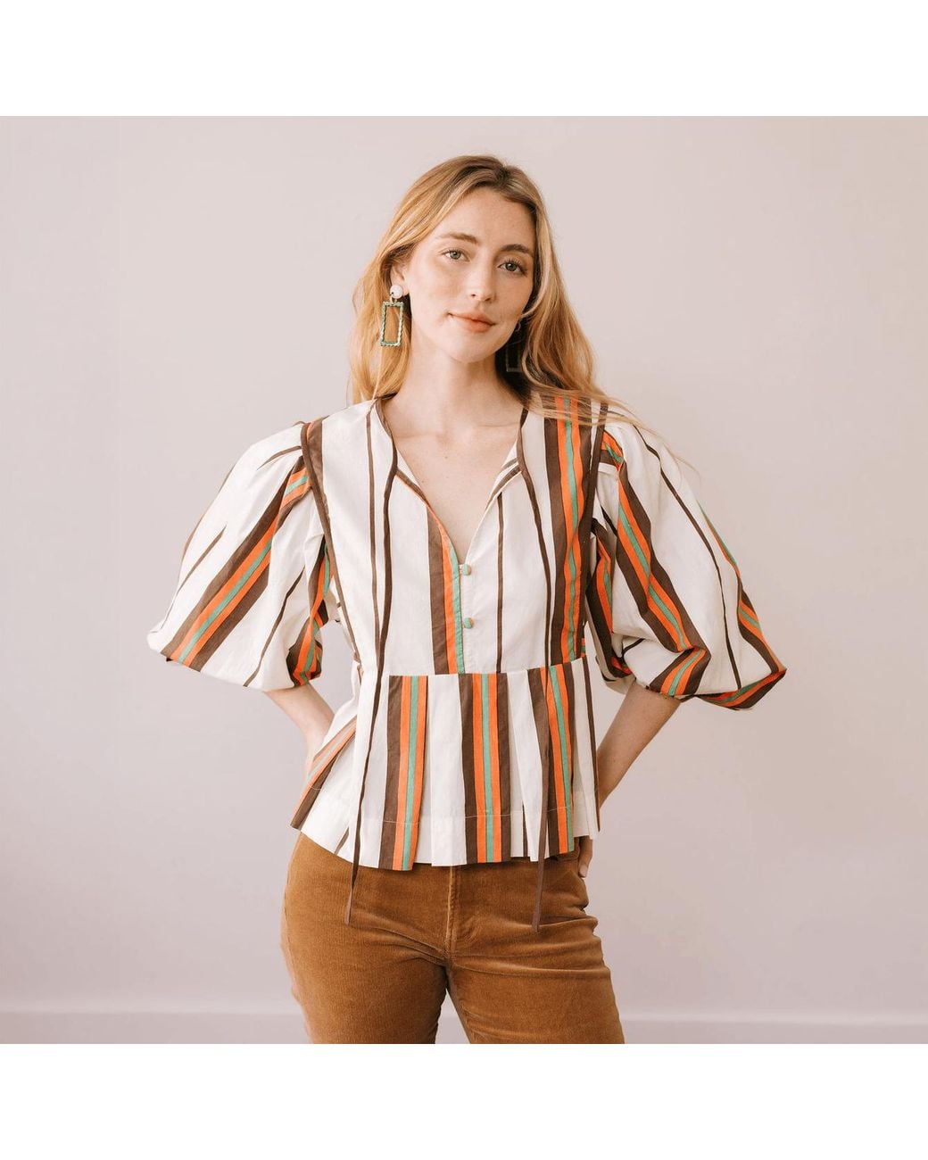 SUNSHINE TIENDA Brown Vintage Stripe Fable Top