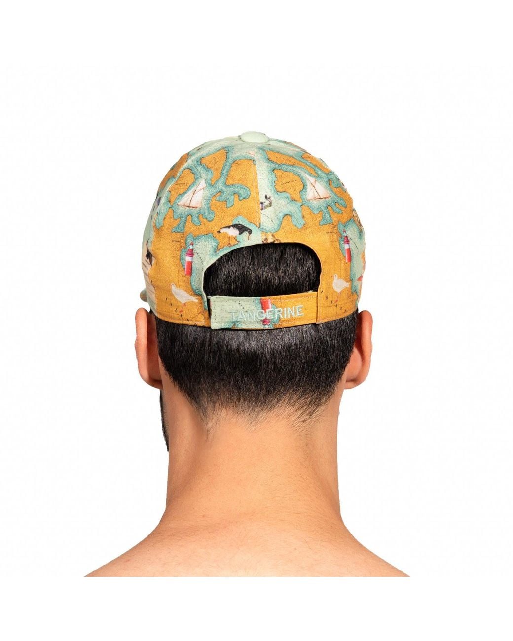 Maison Tangerine Green Linen Baseball Hat Coastal Map Print for men