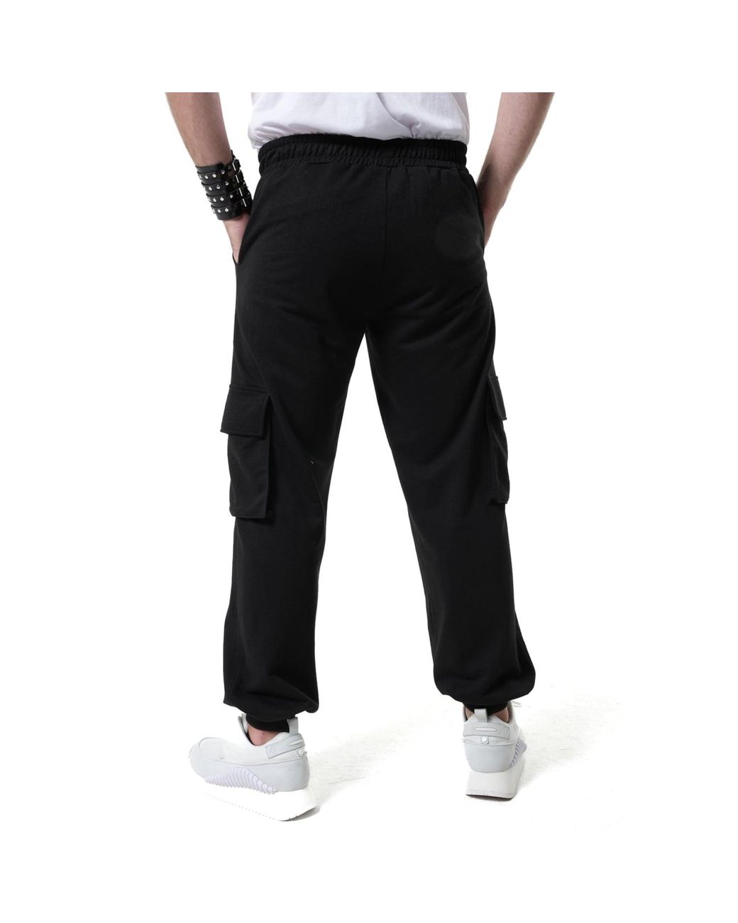 Metamorph Black Cotton Cargo Trousers for men