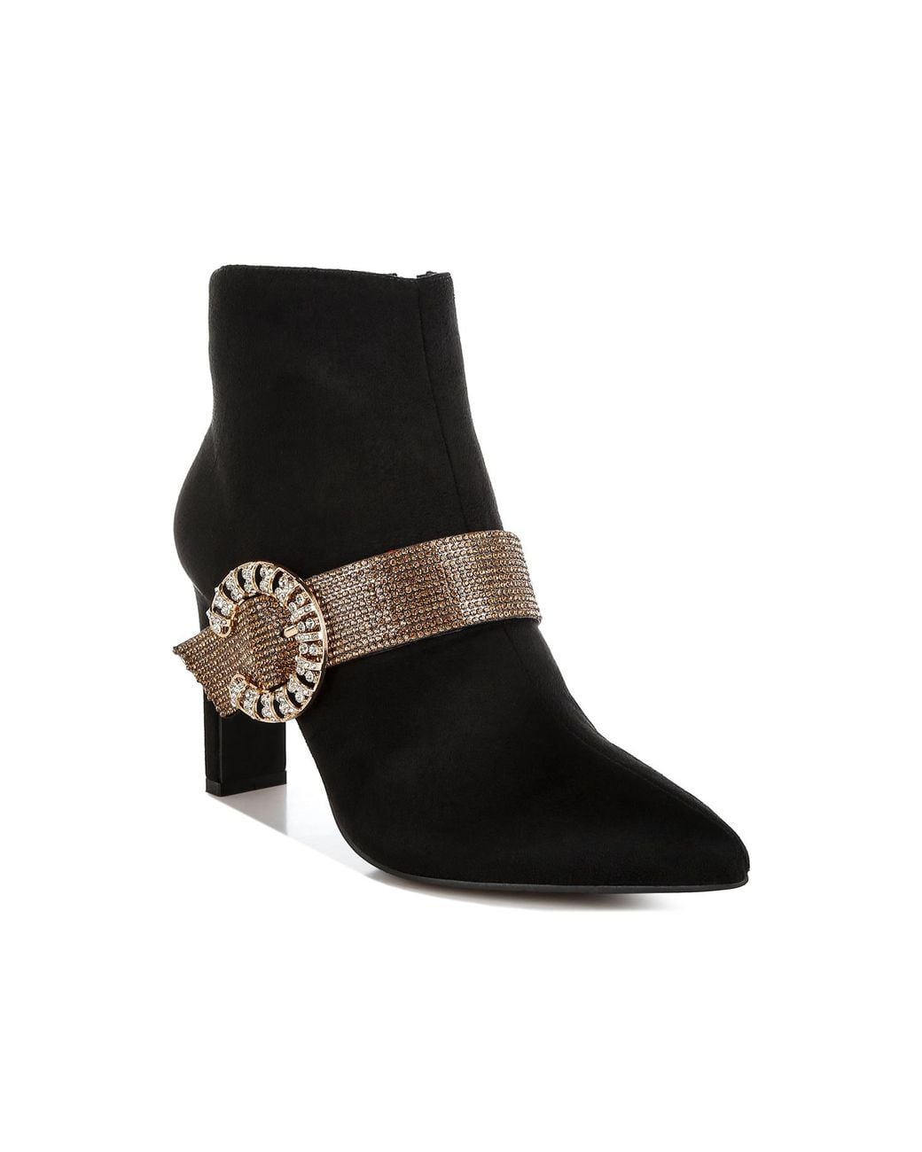 Rag & Co Black Asagao Diamante & Rhinestones Strap Boots
