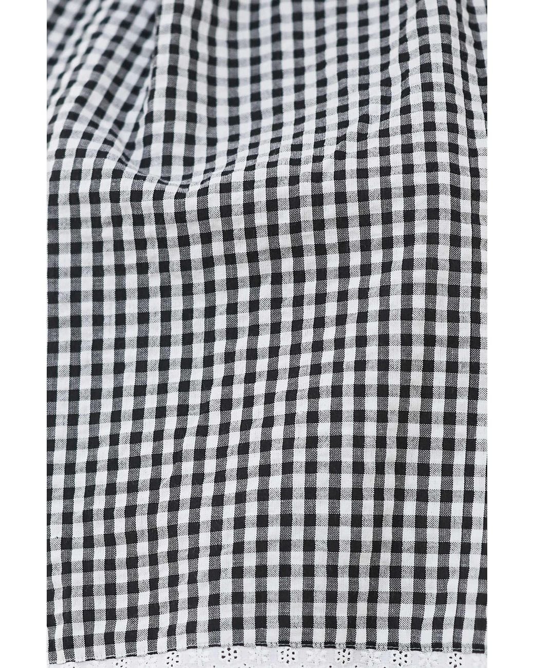 Yumi' Gray Gingham Cotton Midi Skirt