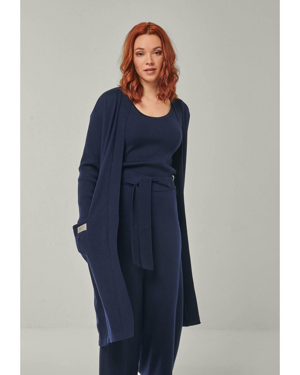 YOU LOOK PERFECT Blue Cardigan Blossom, Long Merino Cardigan With Pockets