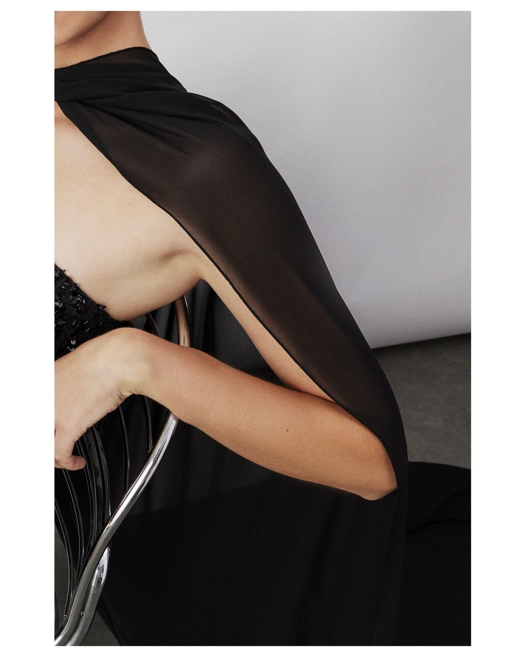 NAZLI CEREN Gray Reya Chiffon Cape