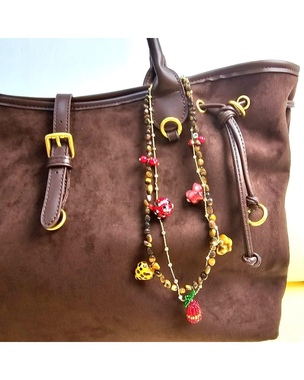 Farra Brown Christmas Theme Tiger-Eye Stone Bag Charm